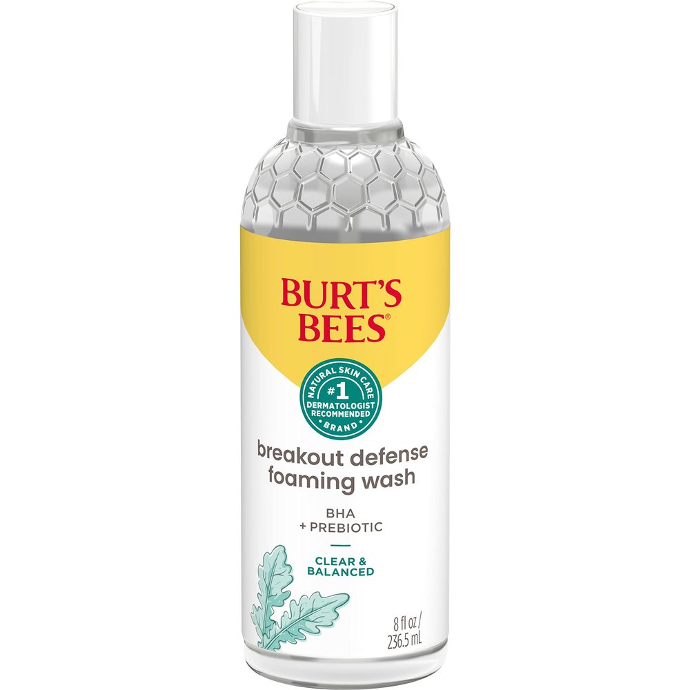 Burts Bees Foaming Face Wash, BHA Breakout Defense Cleanser for All Skin Types, Washes Away Impurities & Excess Facial Oil, With a Prebiotic, 8 Oz.
