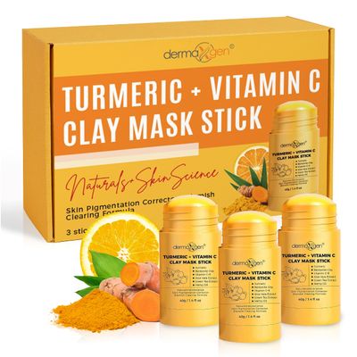 DERMAXGEN Organic Clay Mask Stick Turmeric Mask Stick for Acne Scars & Pore Cleansing Helps Even Skin Tone & Improve Texture All-Natural Skin Repair Formula 1.4 Fl Oz (Pack of 3)
