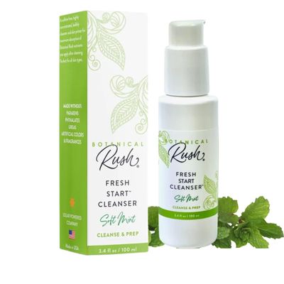 BOTANICAL RUSH Fresh Start Facial Cleanser  Vegan, Non-Toxic Sulfate-Free Face Wash & Makeup Remover for All Skin Types, Soft Mint, 3.4 fl oz Travel Size