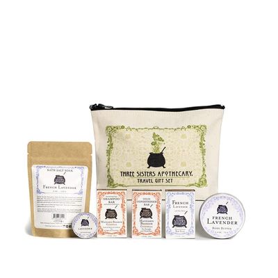 Three Sisters Apothecary Travel 6 Piece Gift Set with Mandarin Blossom Haircare (French Lavender)