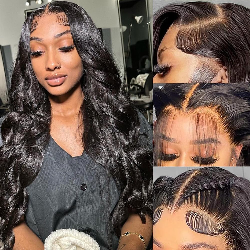 13x4 Lace Front Wigs Human Hair for Black Women Body Wave Transparent Glueless Wigs Human Hair Pre Plucked with Baby Hair 150 Denisity Unprocessed Brazilian Virgin Human Hair Natural Black 20inch