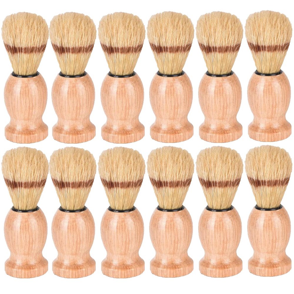 12Pcs Men Shaving Brush Wood Handle, Professional Salon Tools Hand Crafted Shaving Brush Wood Handle Shave Brushes Handmade Pure Badger Hair Brush for Men