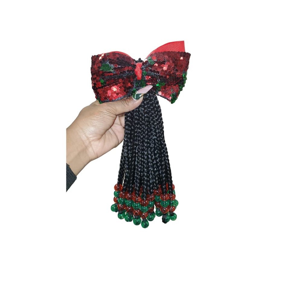 Clip N Go Braided RED AND GREEN Kid Ponytail with elastic band 14 INCH (1)