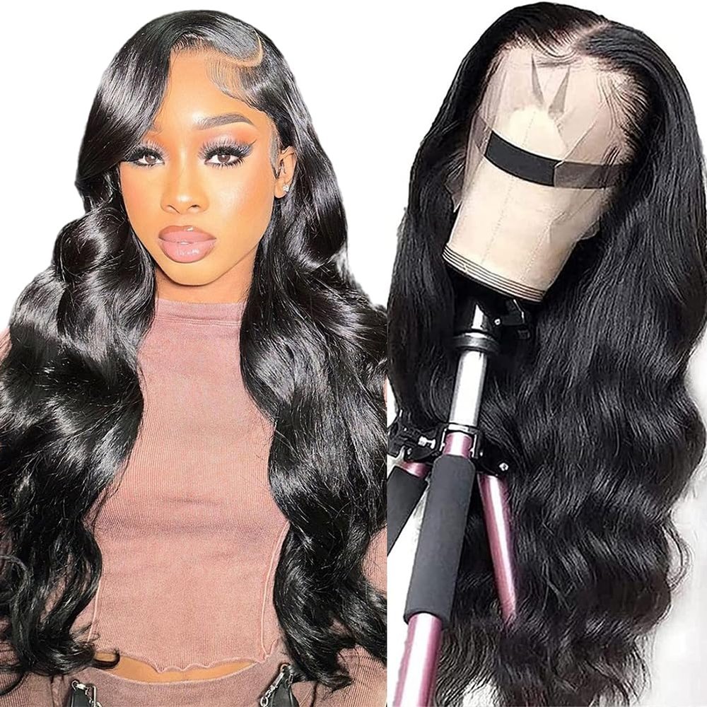 13x4 Body Wave Lace Front Wigs Human Hair for Black Women 150% Density HD Lace Front Wigs Human Hair Pre Plucked with Baby Hair Natural Hairline Brazilian Virgin Human Hair Wigs (28 Inch)