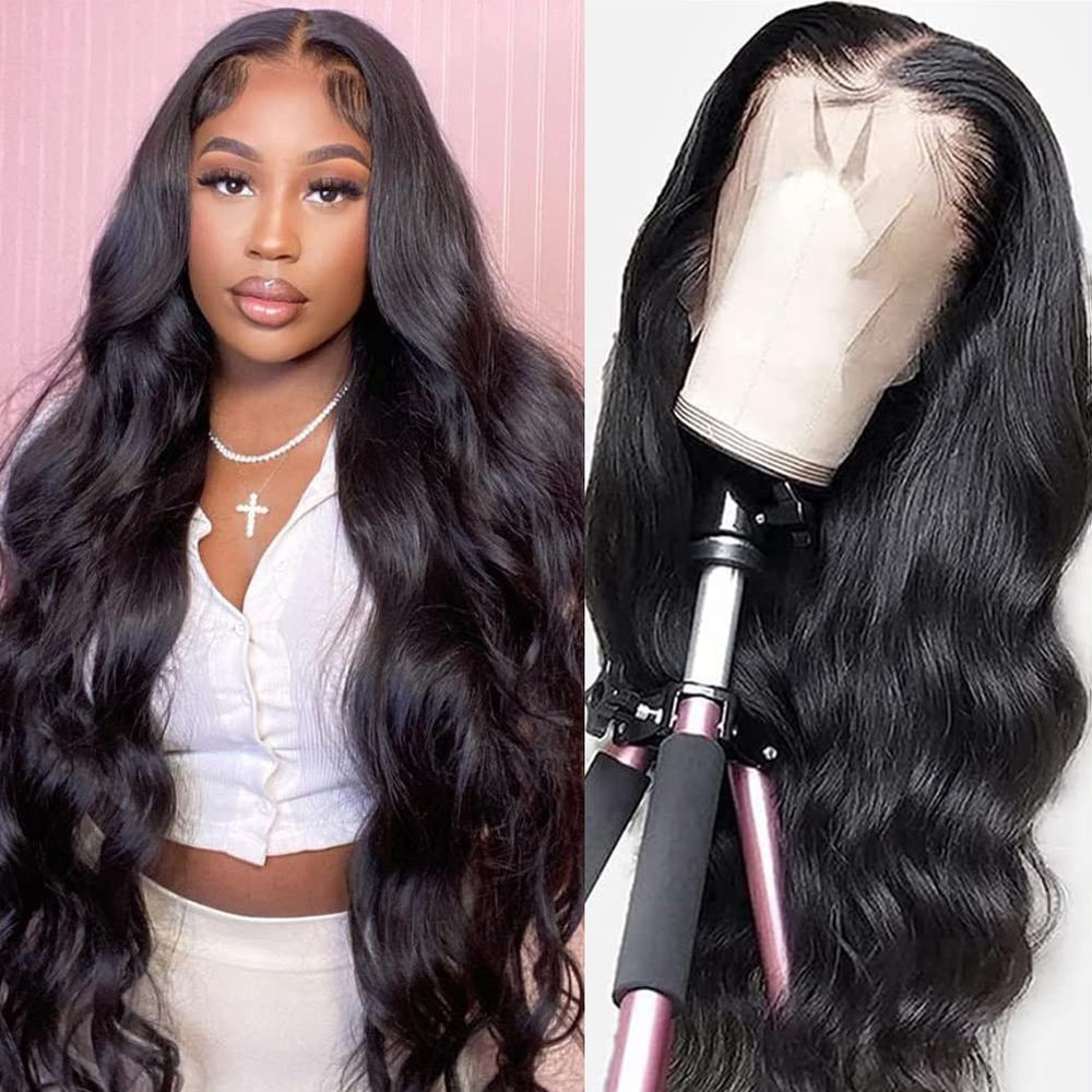 30 Inch Lace Front Wigs Human Hair Pre Plucked with Baby Hair Body Wave 13x4 Transparent Lace Front Wigs for Black Women Glueless Wigs Unprocessed Brazilian Virgin Human Hair Natural Black