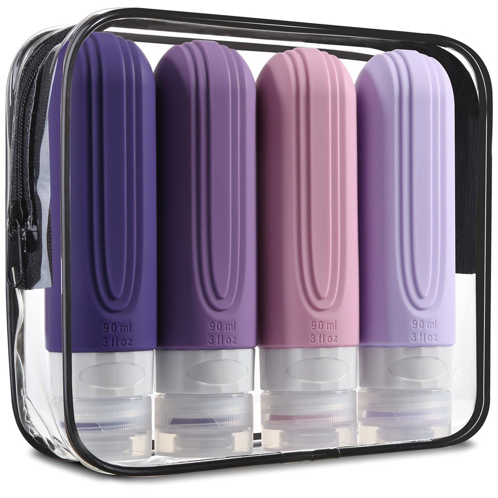 Mrsdry Travel Bottles for Toiletries, Tsa Approved 3oz Travel Size Containers BPA Free Leak Proof Refillable Liquid Silicone Squeezable Travel Accessories for Shampoo Conditioner Lotion (4 Pack)