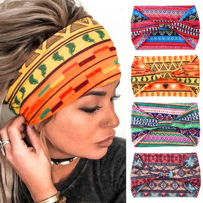 Acenail African Floral Boho Cotton Headbands for Women - Wide Knotted Turban Hairbands, Elastic Non-Slip Hairbands for Workout, Running, Yoga, Bohemian Hair Accessories Pack of 4 (#2 Gorgeous)
