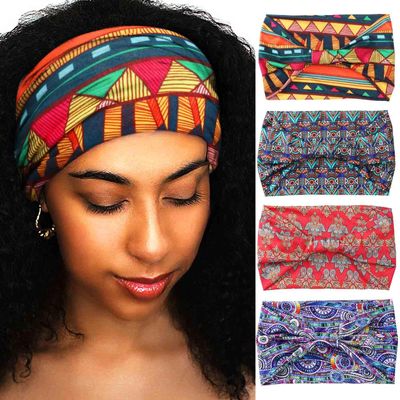 Acenail Wide African Headbands Stretch Knotted Head Wraps Turban Non Slip Hairbands Running Sports Head Bands Yoga Head Scarfs Workout Hair Accessories for Women 4Pcs (#7 Elegant)