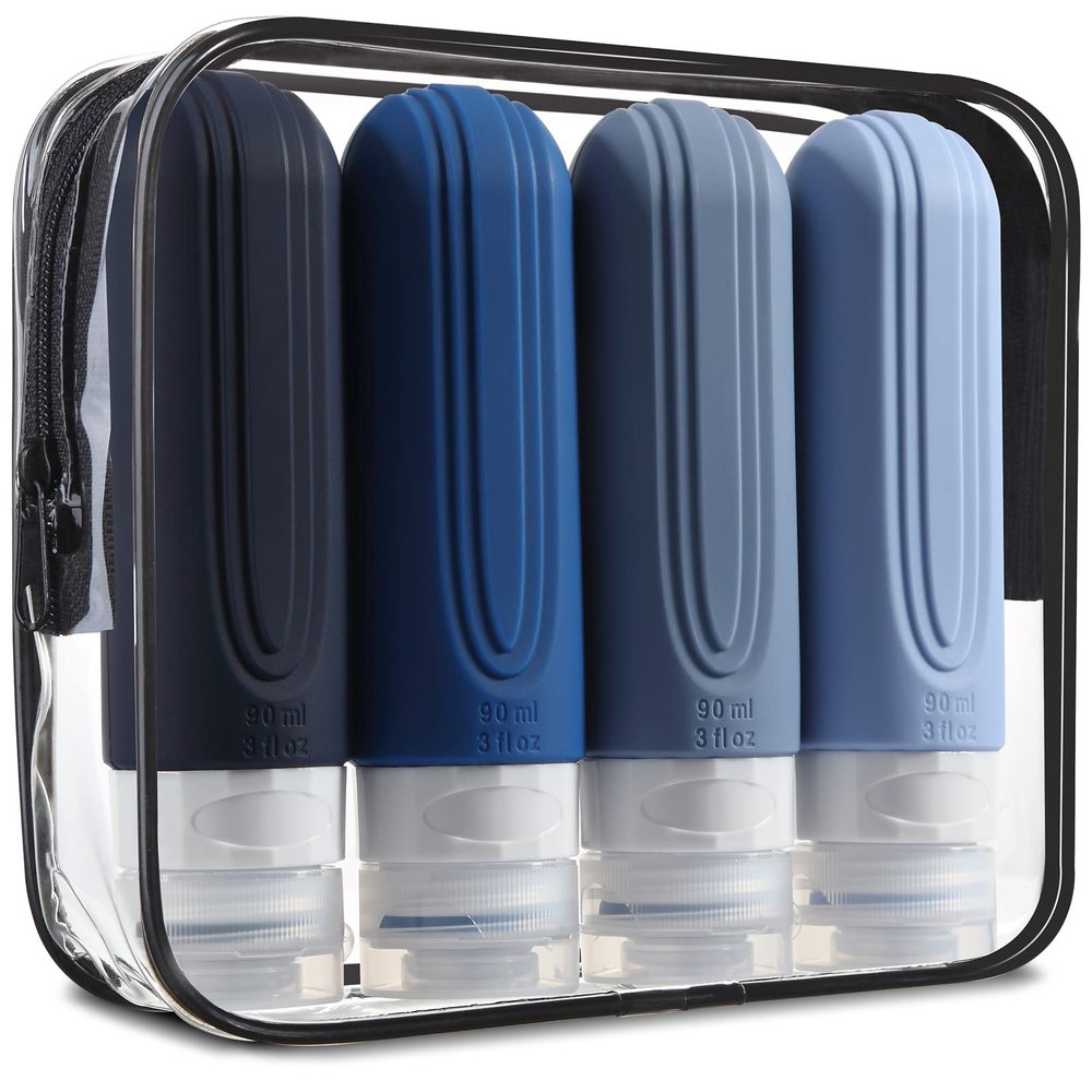 Mrsdry Travel Bottles for Toiletries, Tsa Approved 3oz Travel Size Containers BPA Free Leak Proof Refillable Liquid Silicone Squeezable Travel Accessories for Shampoo Conditioner Lotion (4 Pack)