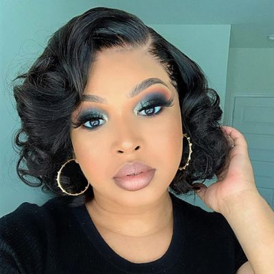 Short Bob Natural Black HD Transparent 13x4 Lace Front Wig Body Wave Natural Wave Human Hair Wig With Baby Hair 150% Density Glueless Pre-Plucked Virgin Hair For Black Women 12 Inch