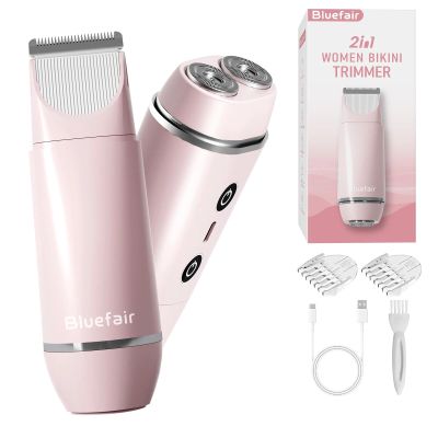 bluefair Bikini Trimmer for Women, 2 in 1 Electric Razors for Women Electric Shaver, IPX7 Waterproof Body Hair Trimmer Shaver,Replaceable Lady Facial Razor Bikini Trimmer for Legs Private (Pink)