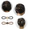 CHOISBEING Leather Hair Barrettes for Women French Hair Clip with Wooden Hair Stick for Buns Hair Slides for Girls Camellia Flower Clip(M) view 4