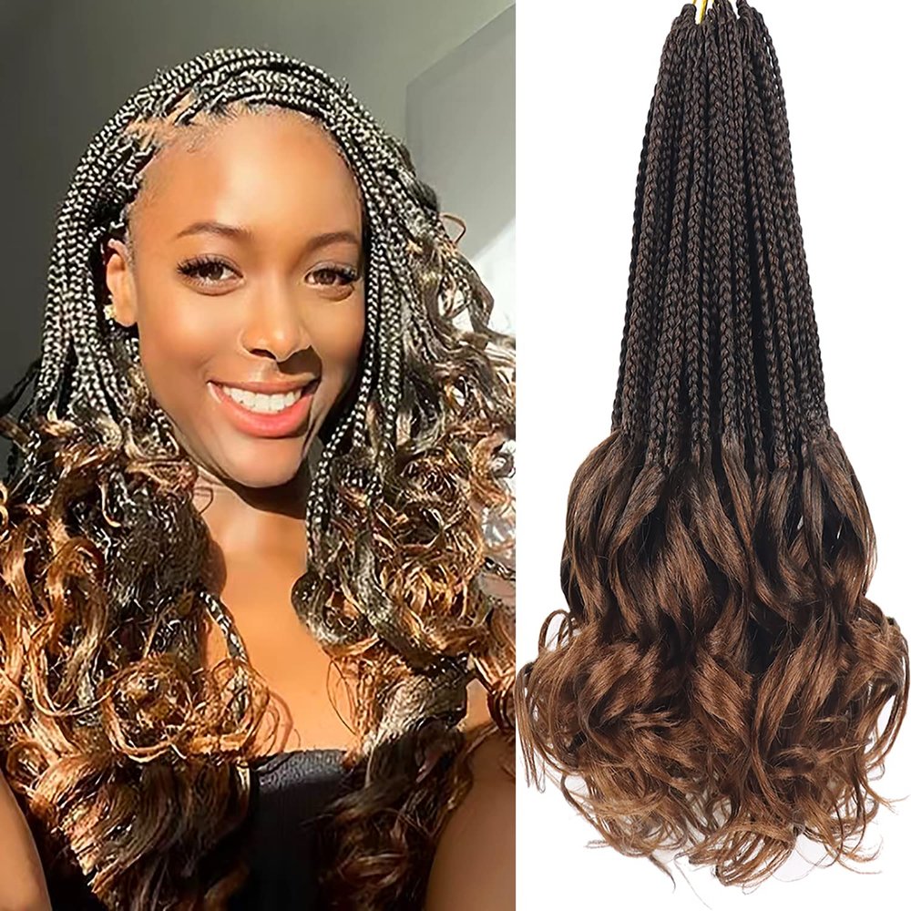 Pre Looped French Curly Braiding Hair 12 Inch Goddess Box Braids Crochet Hair for Women French Curl Braiding Hair Crochet Hair French Curl Crochet Braids with Curly Ends Hair Extensions(T30#)