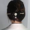 CHOISBEING Leather Hair Barrettes for Women French Hair Clip with Wooden Hair Stick for Buns Hair Slides for Girls Camellia Flower Clip (L) view 2