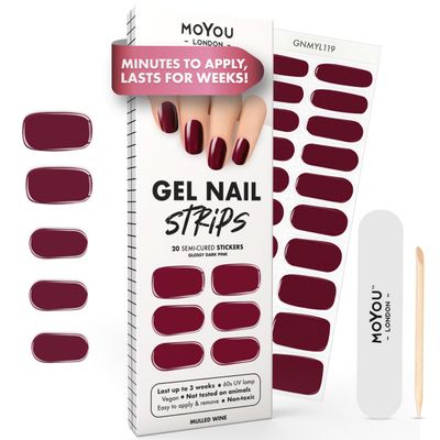 MOYOU LONDON Semi Cured Gel Nail Strips - 20 Pcs. Waterproof Gel Nail Wraps, Cures in Sunlight or UV/LED Lamp, Lasts Up to 2+ Weeks, Stretchable, Easy to Apply & Remove, Vegan & Cruelty-Free
