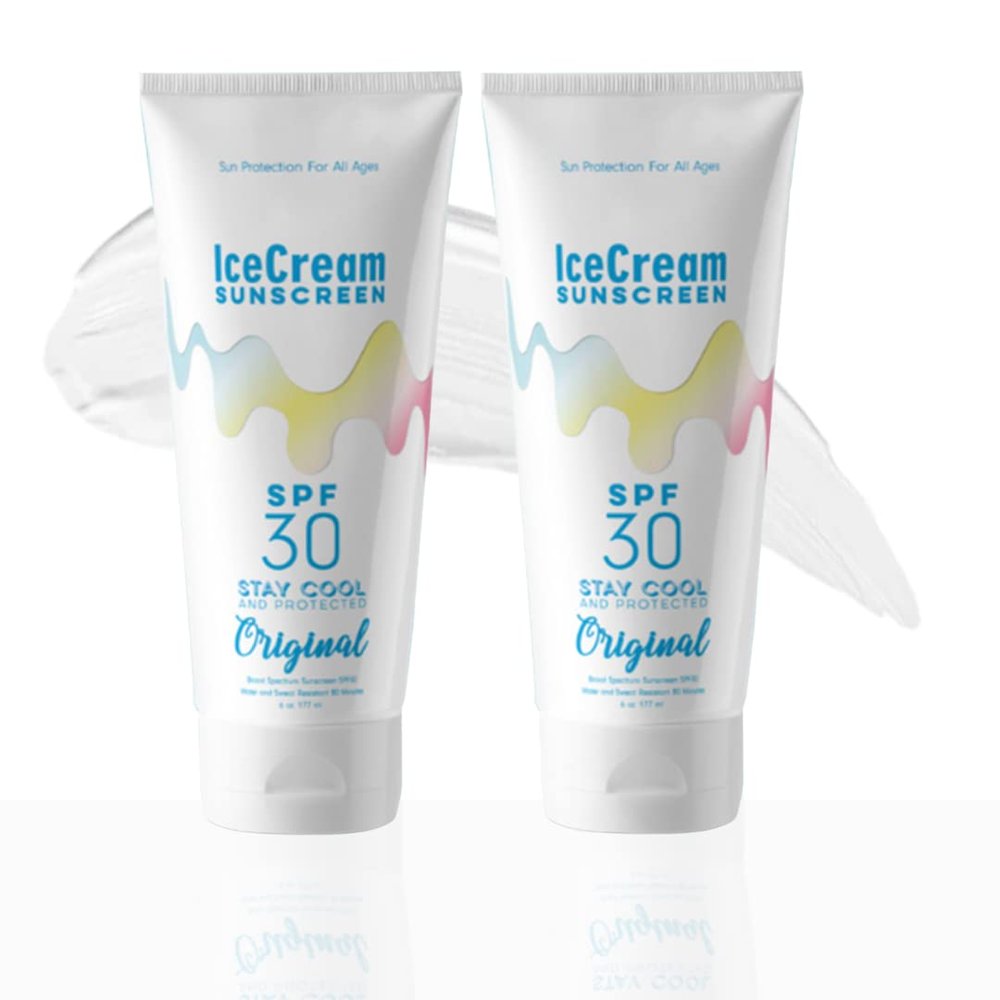 IceCream Sunscreen Broad Spectrum SPF 30 Lotion, Body & Face, Sunblock, Moisturizer, Water & Sweat-Resistant, Reef-Friendly & Cruelty-Free, 6oz (177ml) - Original (Pack of 2)