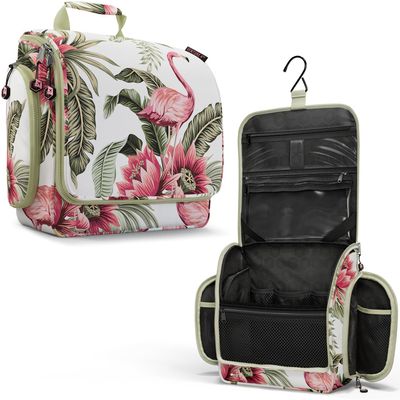 VENTURE 4TH Hanging Travel Toiletry Bag for Women & Men  Large Toiletry Organizer with 17 Compartments, Removable TSA Pouch, Travel Wash Bag for Toiletries, Makeup & Shaving Kit (Pink Flamingo)