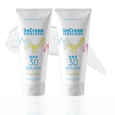 IceCream Sunscreen Broad Spectrum SPF 30 Lotion, Body & Face, Sunblock, Moisturizer, Water & Sweat-Resistant, Reef-Friendly & Cruelty-Free, 6oz (177ml) - Vanilla (Pack of 2)