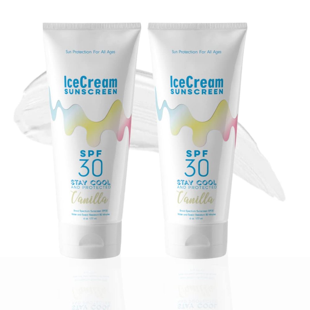 IceCream Sunscreen Broad Spectrum SPF 30 Lotion, Body & Face, Sunblock, Moisturizer, Water & Sweat-Resistant, Reef-Friendly & Cruelty-Free, 6oz (177ml) - Vanilla (Pack of 2)