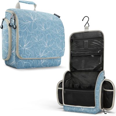 VENTURE 4TH Hanging Travel Toiletry Bag for Women & Men  Large Toiletry Organizer with 17 Compartments, Removable TSA Pouch, Travel Wash Bag for Toiletries, Makeup & Shaving Kit (Blue Flowers)