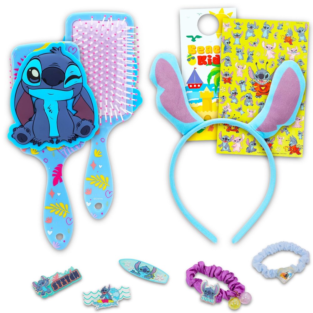 Lilo and Stitch Hair Accessories Set - Bundle with Stitch Hair Scrunchies, Hair Brush, Barrettes, Stickers, Tattoos, and More | Stitch Accessories for Girls