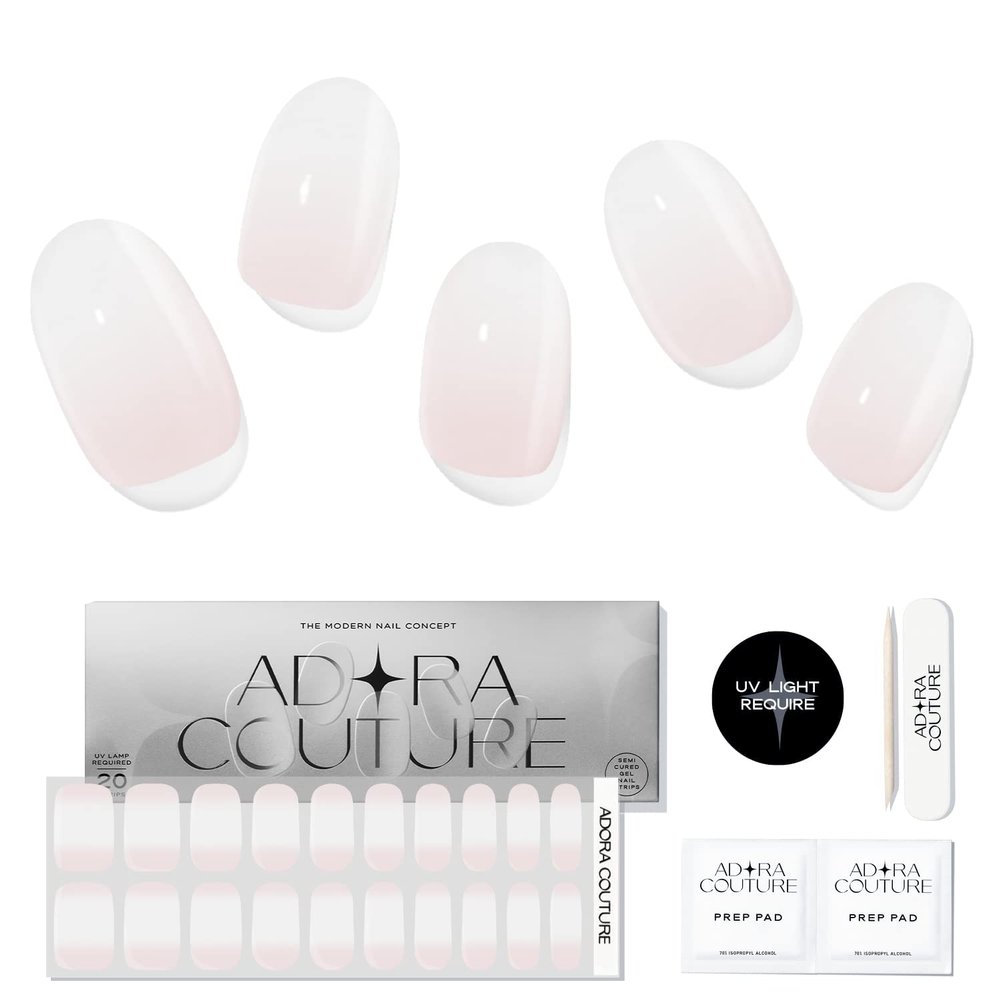 Adora Couture Semi Cured Gel Nail Strips with 30 Pieces - UV Gel Stickers, Manicure Kit, Easy Application Wraps Includes Prep Pads, Nail File, Wooden Stick - UV Light Required (Ivory Taupe)