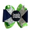 Cute Green & Navy White Volleyball Glitter Ribbon Bow for Girls Hair for Team School, Clip Ponytail view 1