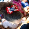 Cute Green & Navy White Volleyball Glitter Ribbon Bow for Girls Hair for Team School, Clip Ponytail view 2