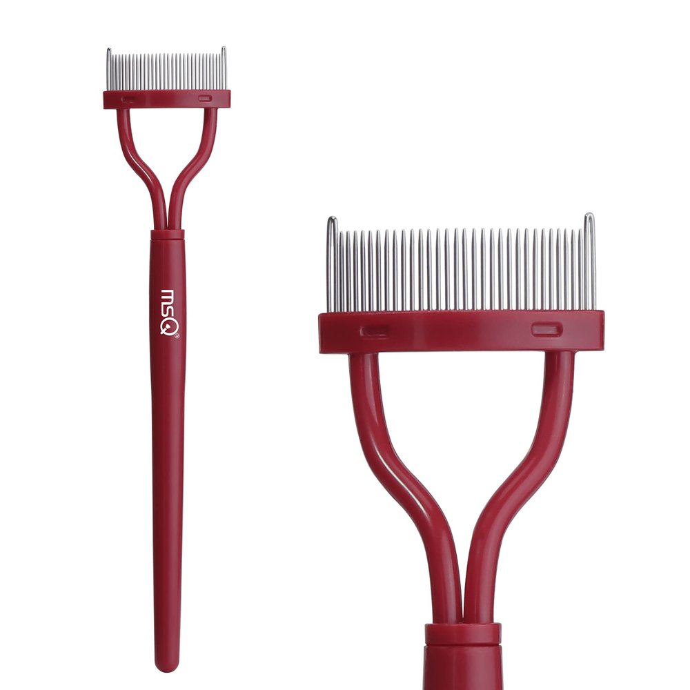 Eyelash Comb MSQ Eyelash Separator Mascara Applicator Eyelash Definer With Comb Cover Arc Designed Cosmetic Brushes Tool Red (1PCS)