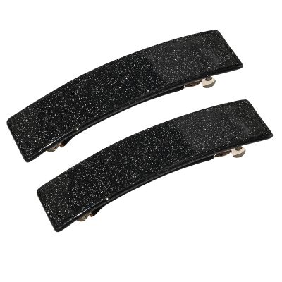 1 Pair Tortoise Shell Celluloid Curved French Barrettes Hair Clips Metal Spring Clips Barrette Ponytail Hair Grip No Slip Grip Workouts Hairpins Chic Styling (Black)