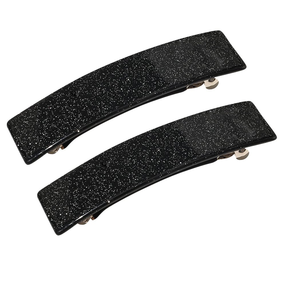 1 Pair Tortoise Shell Celluloid Curved French Barrettes Hair Clips Metal Spring Clips Barrette Ponytail Hair Grip No Slip Grip Workouts Hairpins Chic Styling (Black)