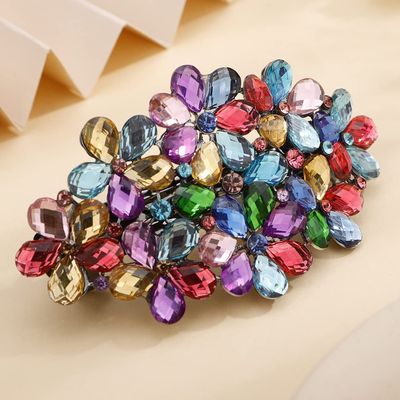 Aimimier Flower Crystal Hair Barrettes Sparkling Rhinestone Hair Spring Clamp Hair Pins Fashion Prom Party Hair Accessories for Women (Colorful)