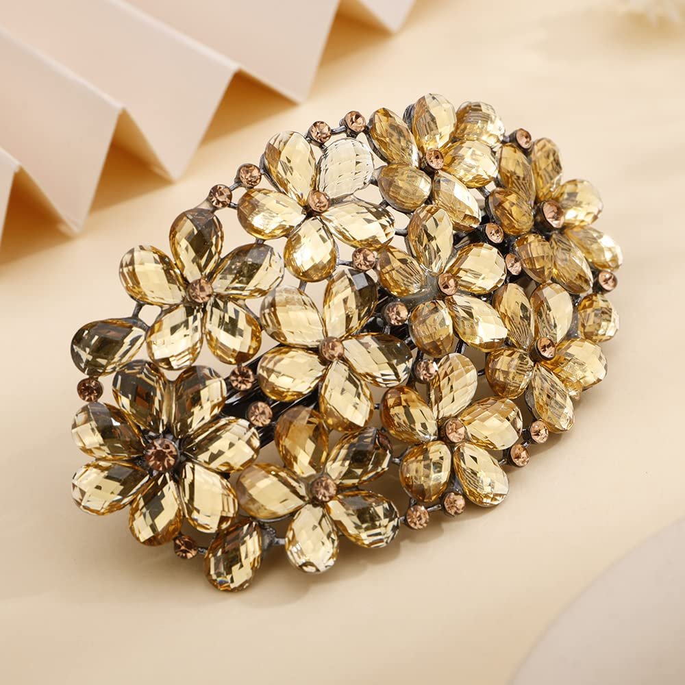 Aimimier Flower Crystal Hair Clips Sparkling Rhinestone Snap Barrettes Hair Pins Fashion Prom Party Hair Accessories for Women (Yellow)