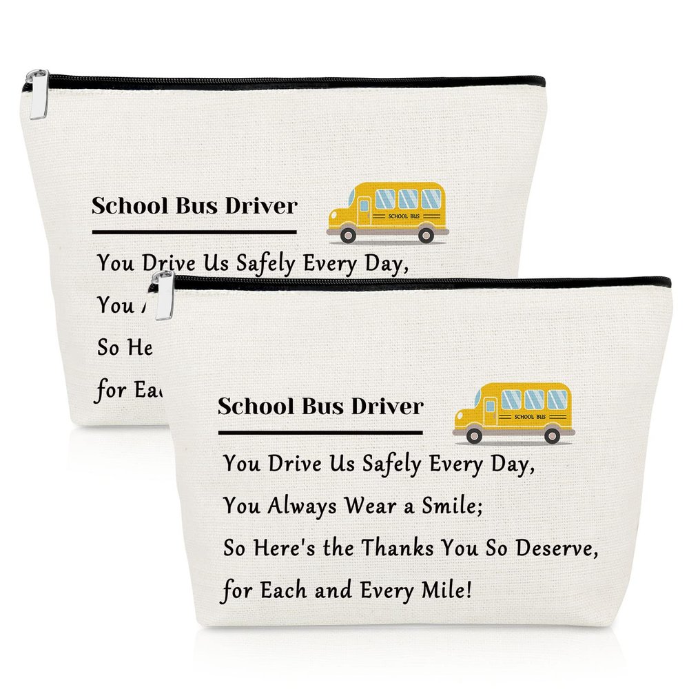 2 Piece Bus Driver Makeup Bag Bus Driver Appreciation Gifts 2 Pack Cosmetic Bag Christmas Graduation Present for Driving Teacher Coworker Best Friend Thank You Retirement Gift Travel Makeup Pouch