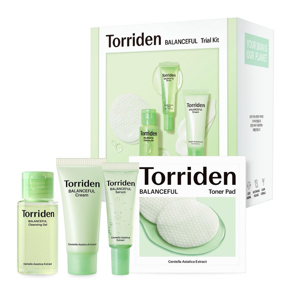 Torriden BALANCEFUL Cica Trial Kit, 5D Cica Infused Daily Skincare Kit - 4 Step Regimen with Cleansing Gel, Toner Pad, Serum, and Cream | Travel Essential | Holiday & Christmas Gift Stocking Stuffer