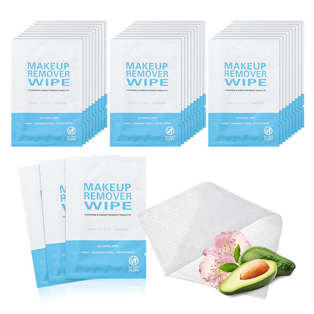 Makeup Remover Wet Wipes Individually Wrapped, 200 Pack, Clean Face Quickly, Wet Wipes Bulk for Makeup, Perfect for Travel, Hotel, Large Parties