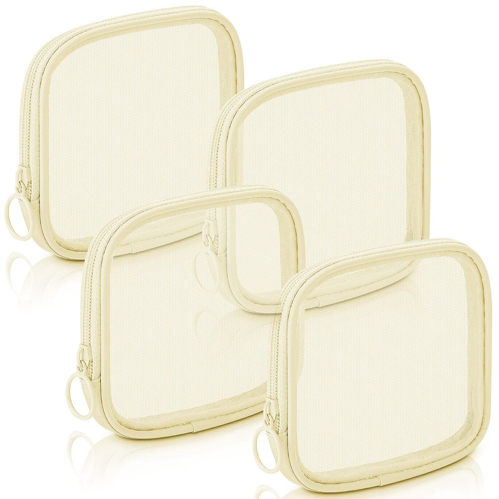 Weewooday 4 Pcs Mesh Makeup Bag Mesh Cosmetic Bag Travel Toiletry Pouch with Zipper Mini Makeup Cosmetic Purse for Daily Accessory(Small,Beige)