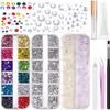 Hair Face Gems Rhinestone with Makeup Glue, Flat Back Colorful Jewels Crystal Rhinestone Half Round AB Pearl Kit, Wax Pencil Tweezer and Brush for Face Eyes Hair Body Makeup view 1