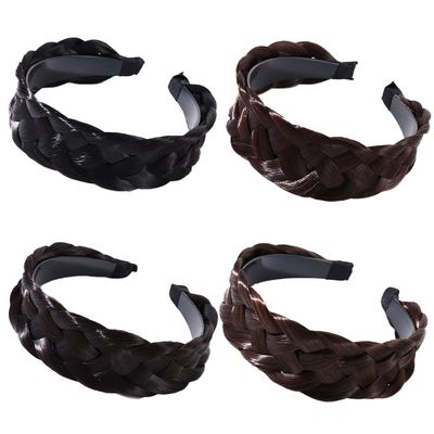 4Pcs Wig Headband,Korean Style Fishbone Braid Twist Braided Wide-brimmed Non-slip Headwear,Female Hairbands,Wide Hair Hoop,Wash Face Headband