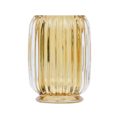 DASITON Makeup Brush holder Organizer,Crystal Cosmetic Makeup Brush Glass Brushes Storage Holder, Vintage Make Up Brush Cup striped vase(Amber)