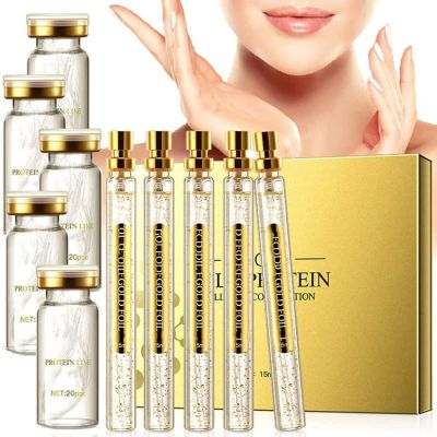 Collagen Threads for Face Lift, Anti Aging Collagen Facial Serum Lifting, Skin Brightening, Reduces Fine Lines & Wrinkles, Korean Facial Kits for Women (5Pcs Serum + 100Pcs Collagen Threads)