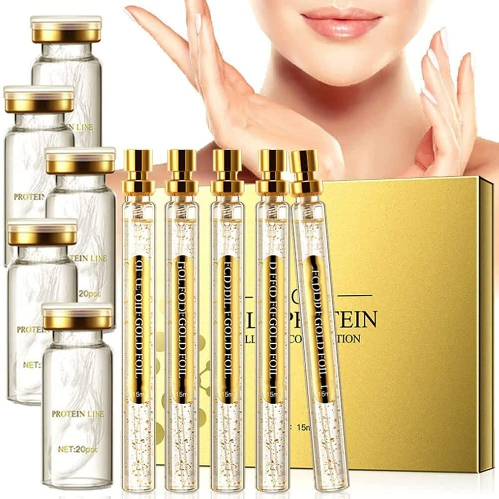 Collagen Threads for Face Lift, Anti Aging Collagen Facial Serum Lifting, Skin Brightening, Reduces Fine Lines & Wrinkles, Korean Facial Kits for Women (5Pcs Serum + 100Pcs Collagen Threads)