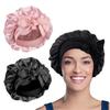 2PCS Satin Sleep Cap, Silk Bonnet Hair Wrap for Sleeping, Hair Bonnet for Bath, Tie Band for Women Long Curly Braid Hair (Black, Pink) view 1