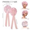 2PCS Satin Sleep Cap, Silk Bonnet Hair Wrap for Sleeping, Hair Bonnet for Bath, Tie Band for Women Long Curly Braid Hair (Black, Pink) view 2