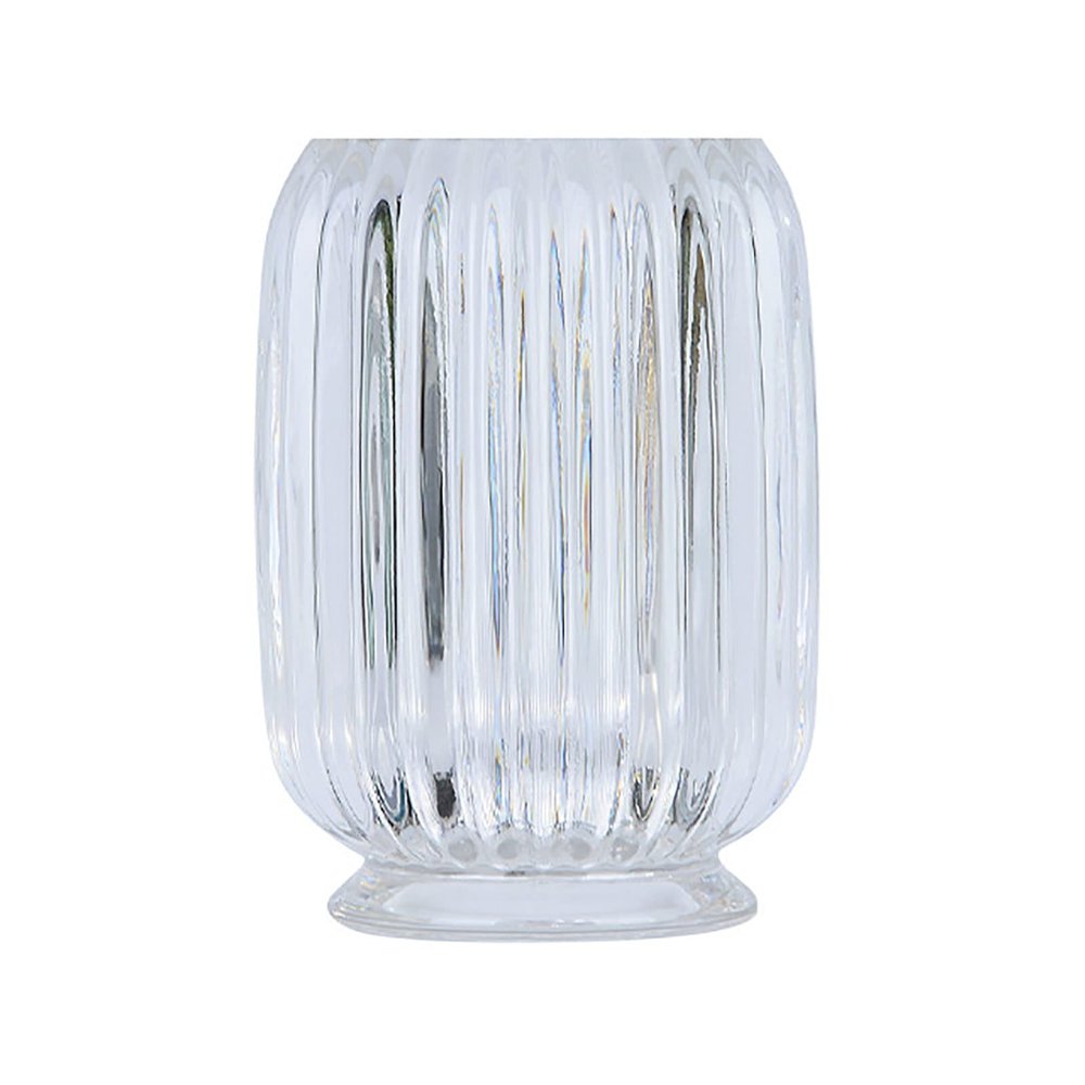 DASITON Makeup Brush holder Organizer,Crystal Cosmetic Makeup Brush Glass Brushes Storage Holder, Vintage Make Up Brush Cup Holder striped vase(Clear)