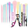 Docolor Eyelash Curler Kit with 17 Pcs Colourful Makeup Brush Set Premium Gift Synthetic Kabuki Foundation Blending Face Powder Blush Concealers Eyeshadow Rainbow Make Up Brush Set view 1