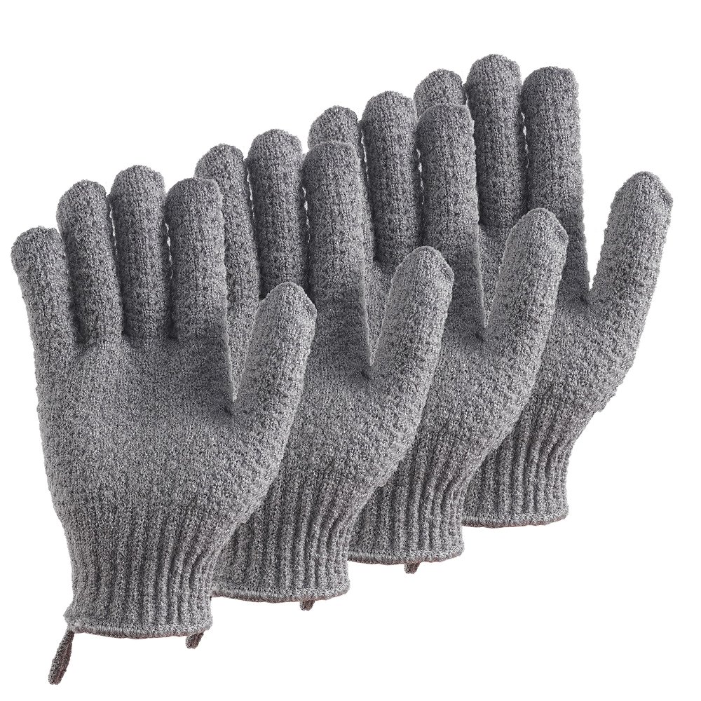 CLEEDY Bath Exfoliating Gloves - 2 Pairs of Lengthened and Large Scrubbing Gloves for Shower, Spa, and Massage - Perfect for Exfoliating Body, Face, Hands, and Feet(2 paris gary)