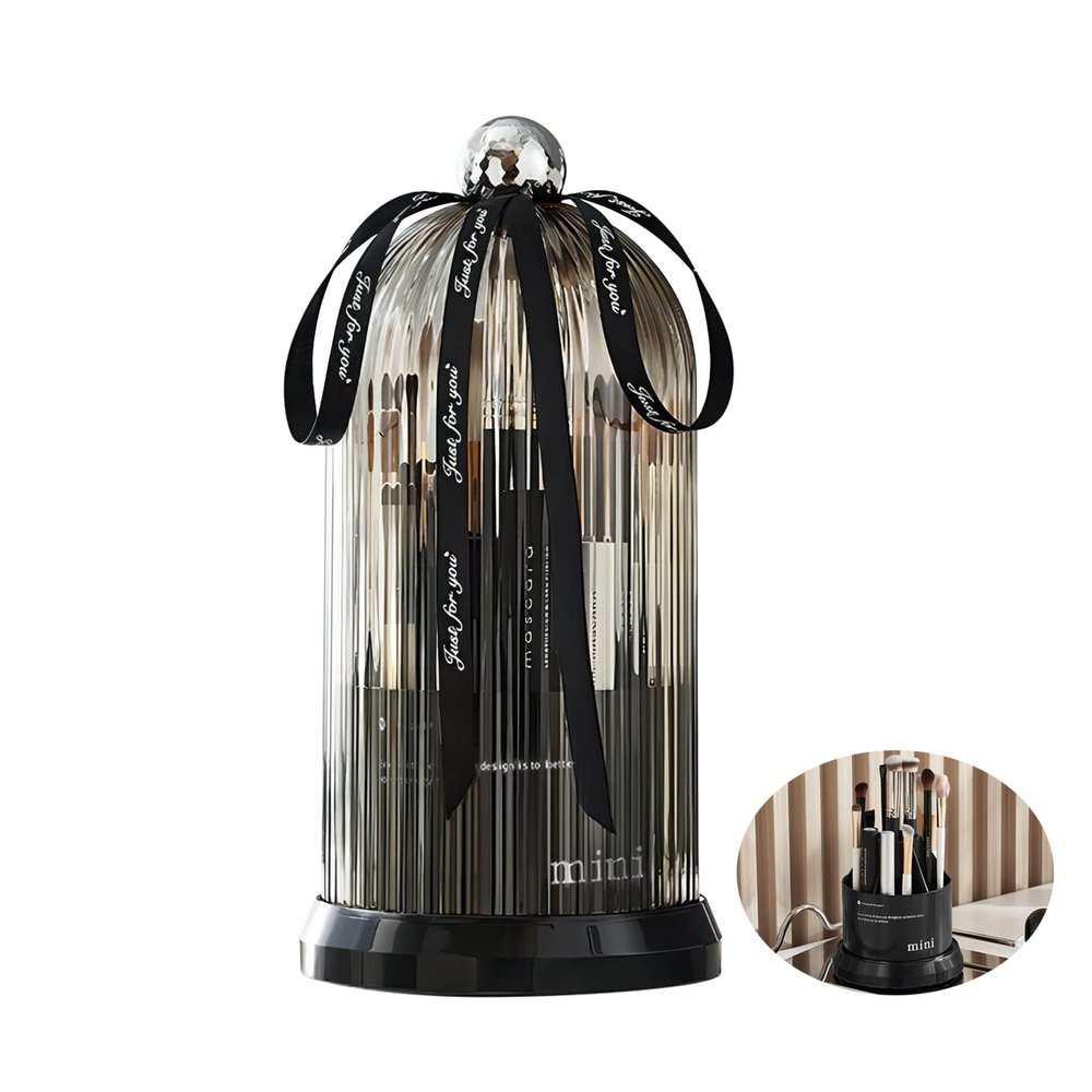 DASITON 360 Rotating Makeup Brush Holder,Covered Dustproof Makeup Brushes Organizer,7 Slot Makeup Brushes Cup,for Vanity Decor,Bathroom Countertops,Cosmetic Display casesBlack