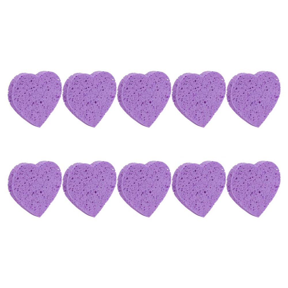 LALAFINA 10PCS Facial Sponges Heart Shape Compressed Facial Sponges Makeup Removal Sponges for Face Cleansing Exfoliating, Purple