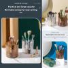 Gidary Makeup Brush Holder,Transparent Makeup Organizer,4 Slot Makeup Brushes Cup,for Vanity Decor,Bathroom Countertops,Desk Storage Container,Cosmetic Display cases (Clear White view 4